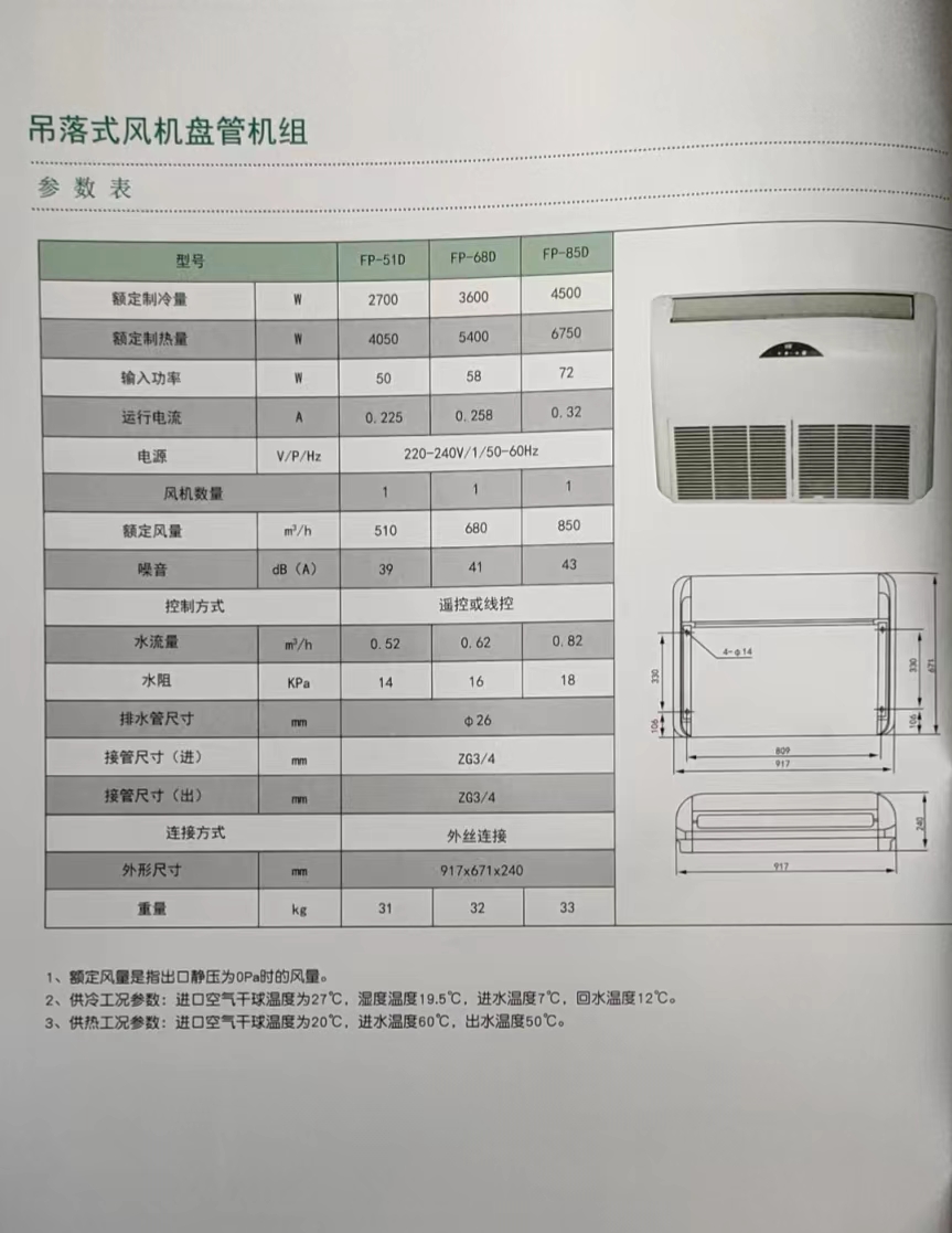 吊落式風(fēng)機(jī)盤(pán)管，坐吊式空調(diào)器，生產(chǎn)廠家參數(shù)/規(guī)格(圖1)
